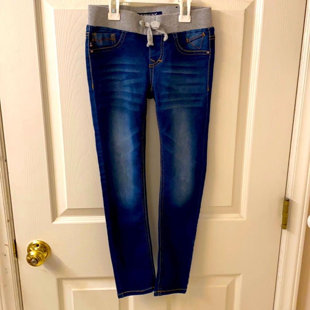 Kids jeans, stretchy with sweat pant like waistband.